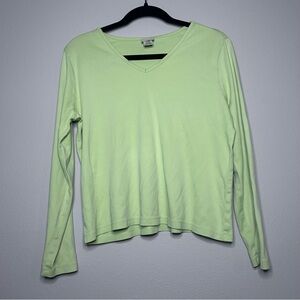 L.L. Bean Light Lime V-Neck Long Sleeve Tee